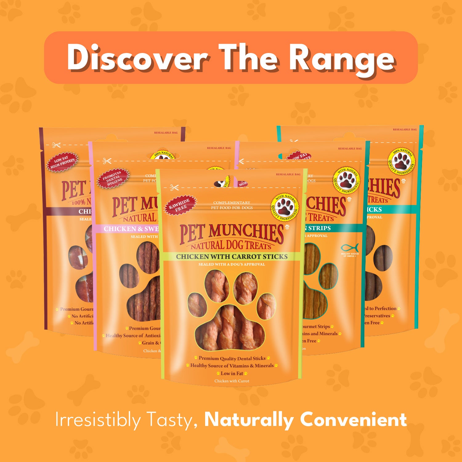 Pet Munchies Chicken with Carrot Sticks Dog Treats 80g - 1 or 8 Pack Sticks, Strips & Twists
