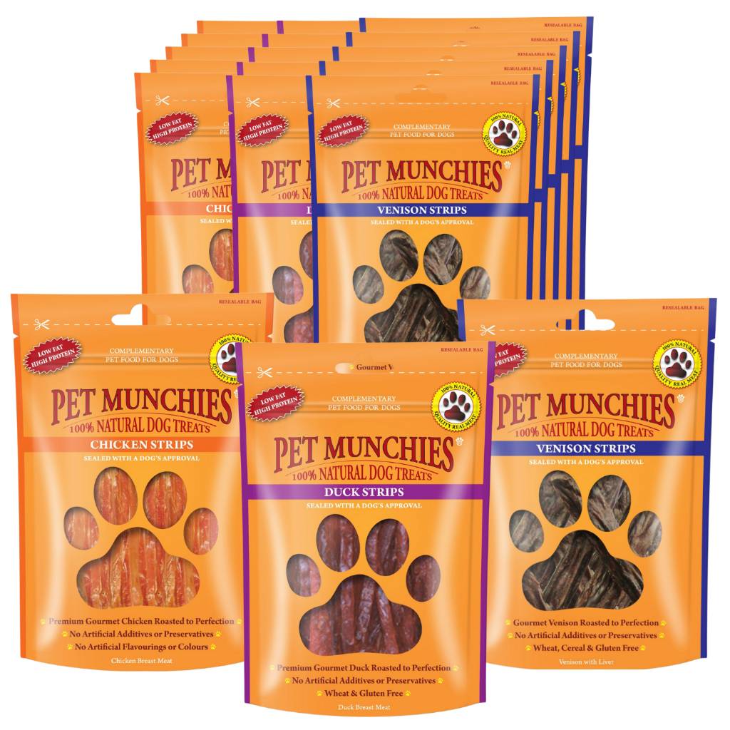 Pet Munchies Chicken, Venison & Duck Meaty Strips Bundle - 18 Pack