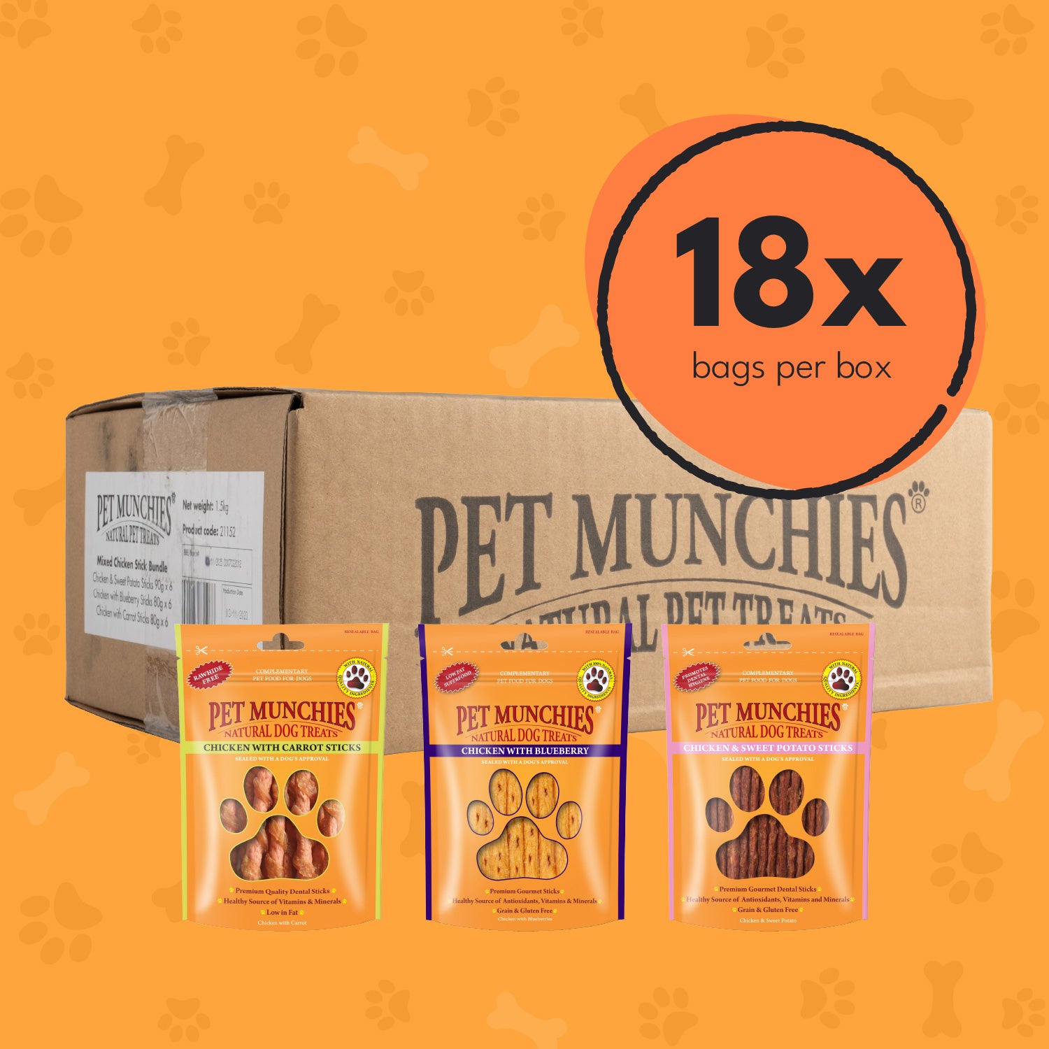 Pet Munchies Mixed Chicken Stick Bundle - 18 Pack